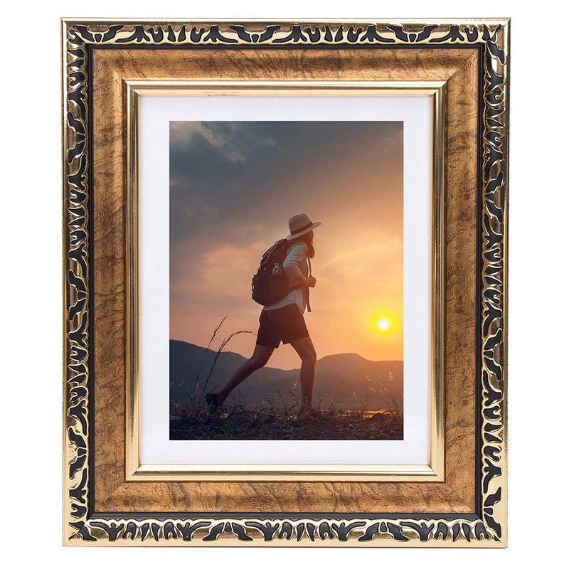 Beyond Your Thoughts 8x10 Picture Photo Frame (1 Pack Real Glass Antique with Matted for 5X7 Gold Color, Vertical or Horizontal, Table Top and Wall Mounting Display - Image 1